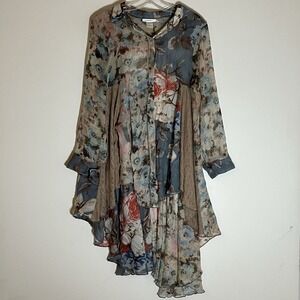 Feratelli Top Womens Large Multi Floral Asymmetrical Modest Flowy Pentecostal L